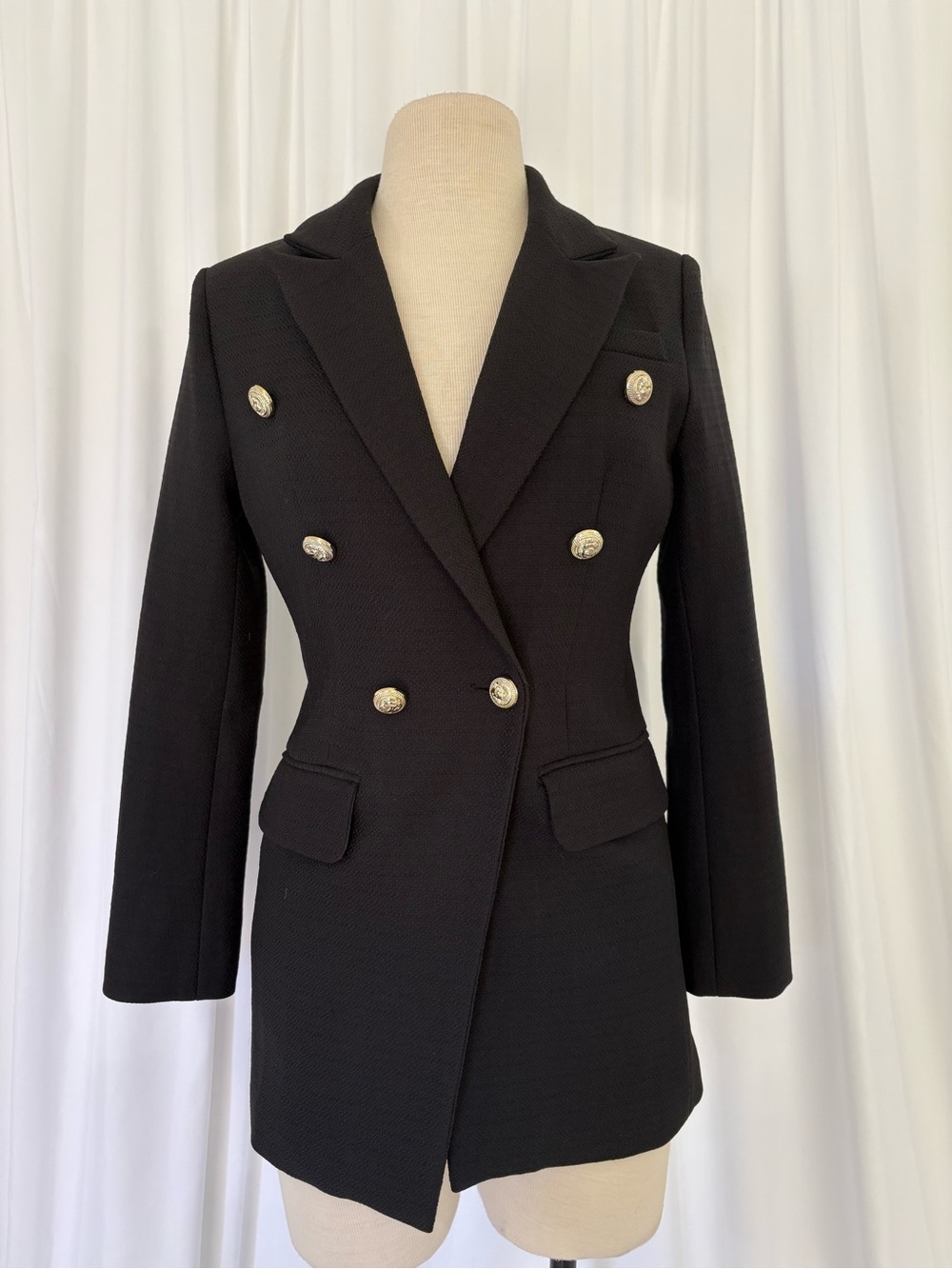 Belle & Bloom Classic Black Double-Breasted Women's Blazer with Gold Buttons